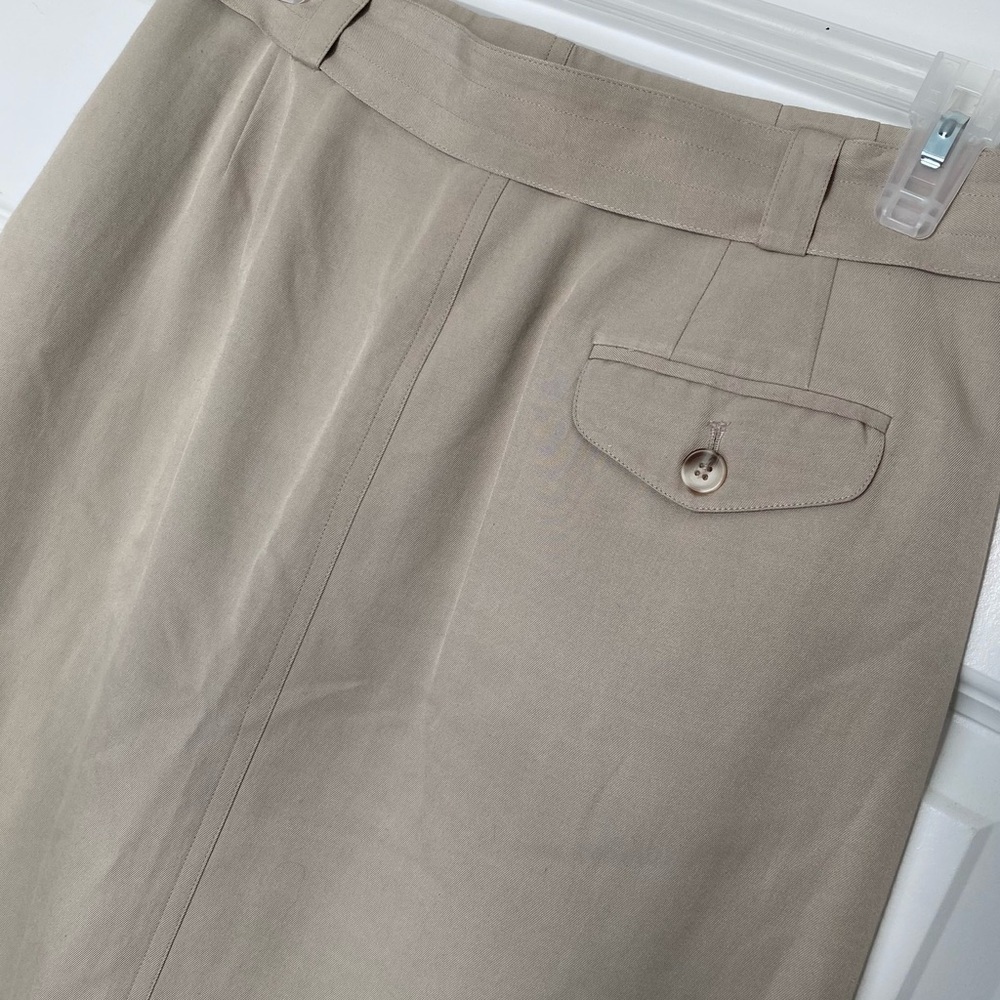 Liz Claiborne Button Down Tan Midi Belted Sz 12 Petite - Picture 6 of 10